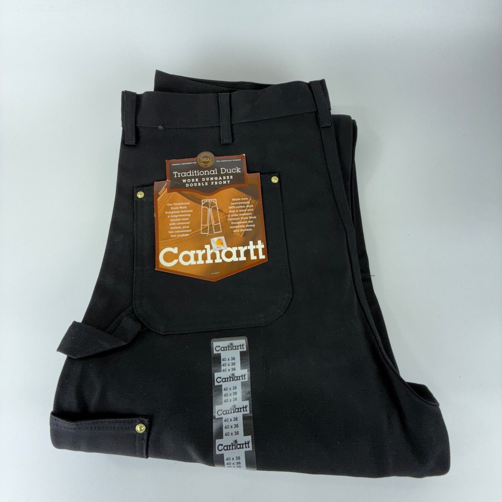 Carhartt B01‎ BLK Double Front Work Dungaree Pants Black 40x36 USA NWT